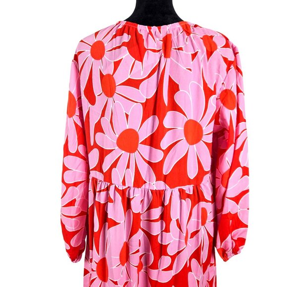 Dokotoo Womens Floral Red & Pink Flowy Tiered Maxi Boho Dress Med Beach Casual - Picture 7 of 11